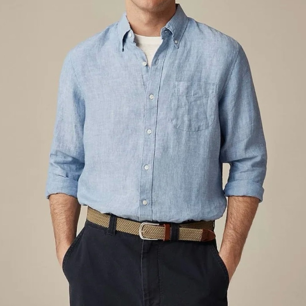 J.Crew Slim-Fit Irish Linen Button-Down Shirt XL Blue Micro Check Baird McNutt